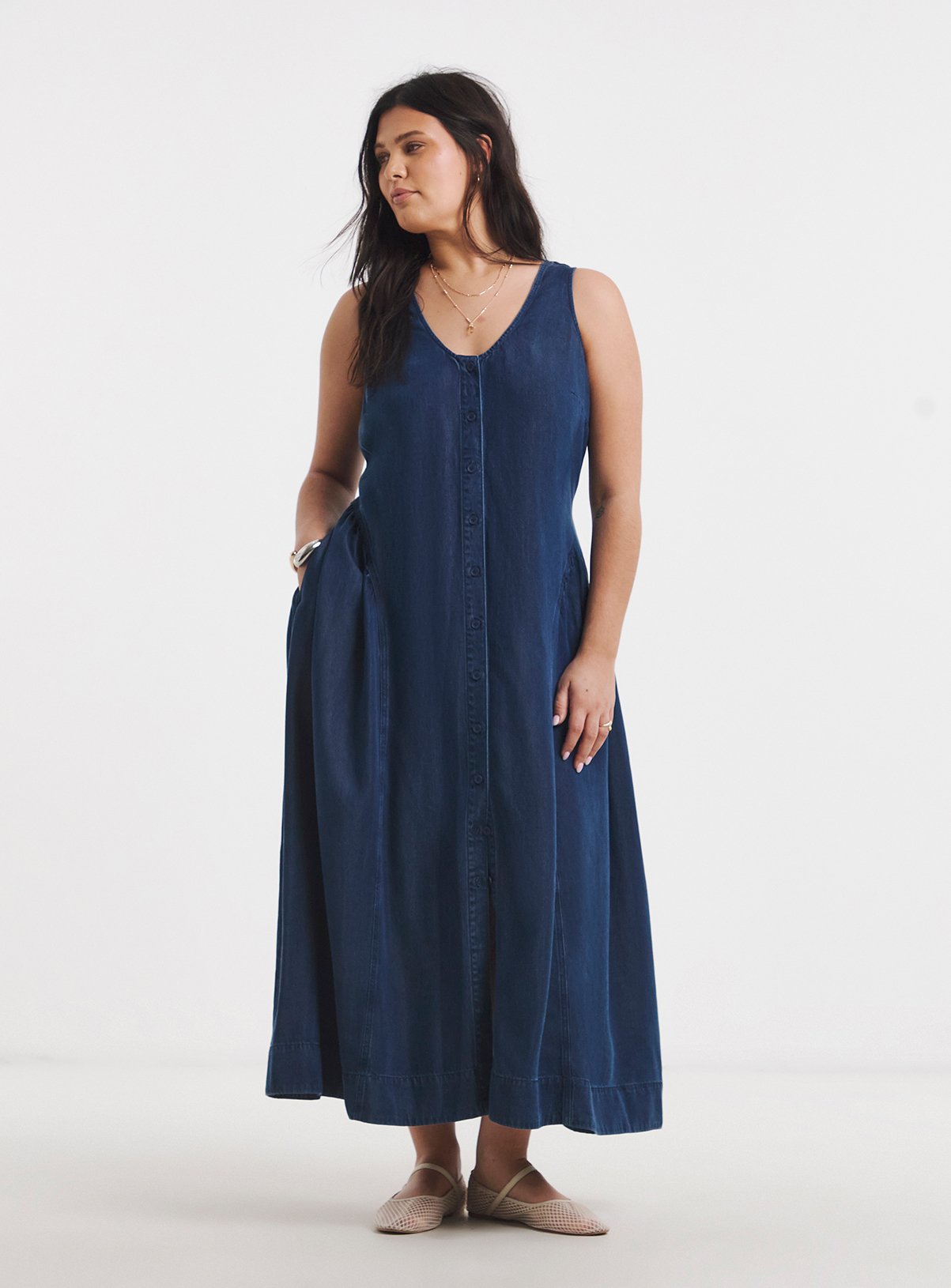 SIMPLY BE Button Through Indigo Tencel Denim Midaxi Dress 12