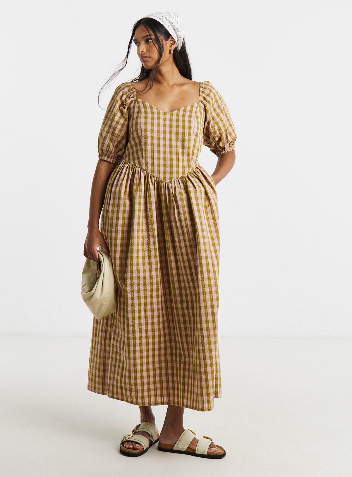 SIMPLY BE Gingham Seersucker Midi Dress