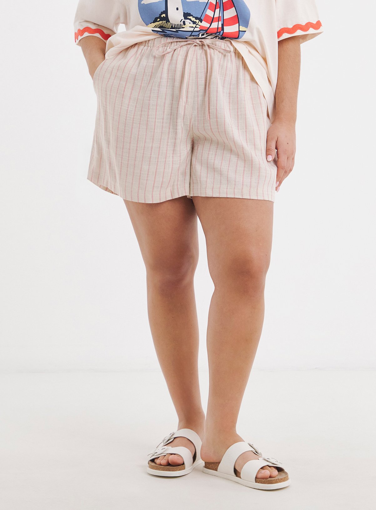 SIMPLY BE  Pink Stripe Linen Shorts 14