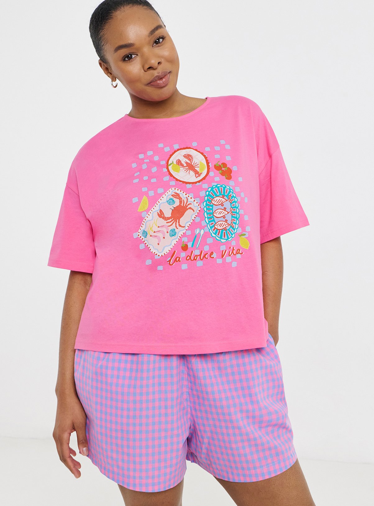 SIMPLY BE Gingham Summer Shortie Pyjama Set