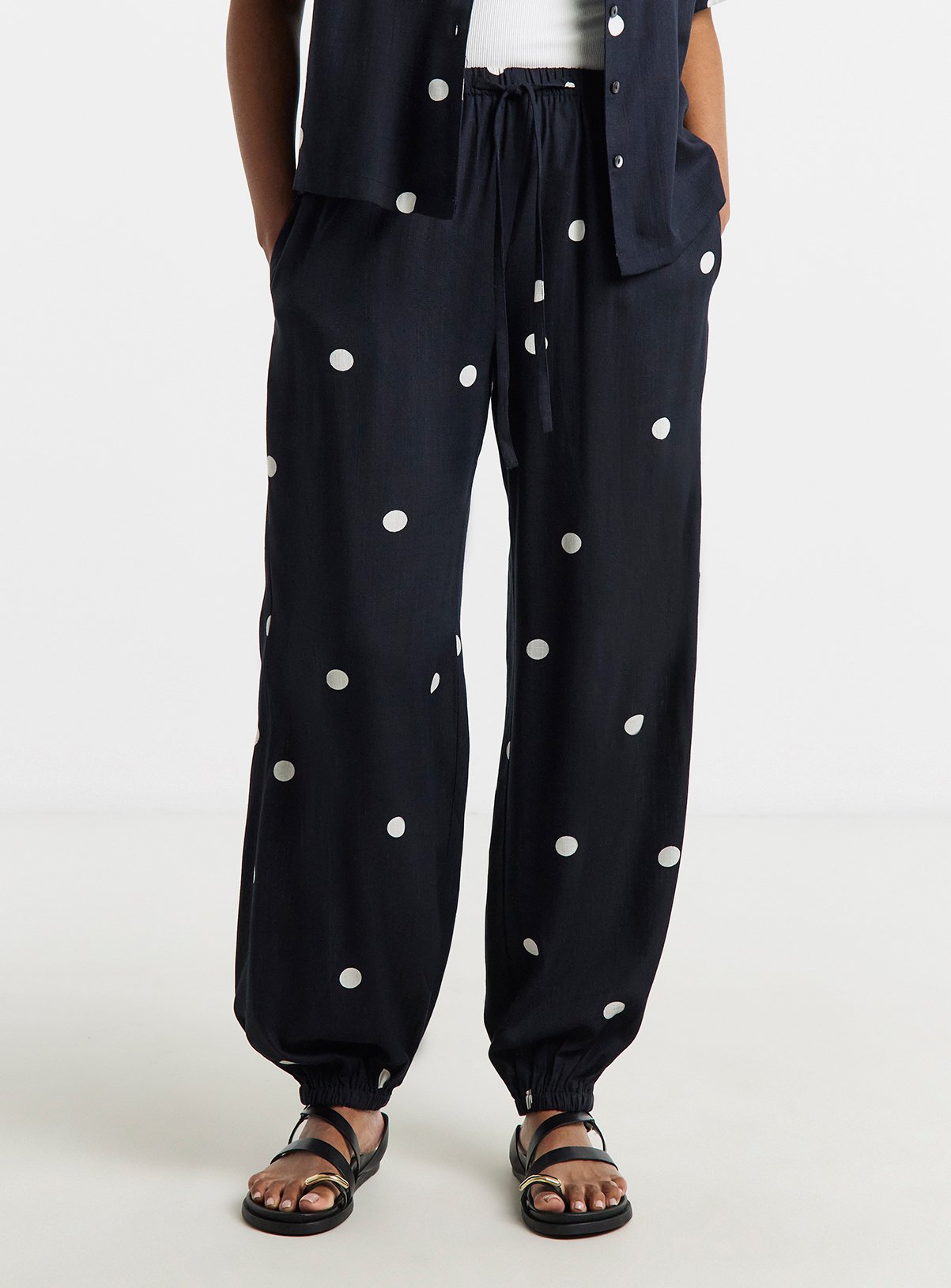SIMPLY BE Spot Print Tie Hem Linen Trouser
