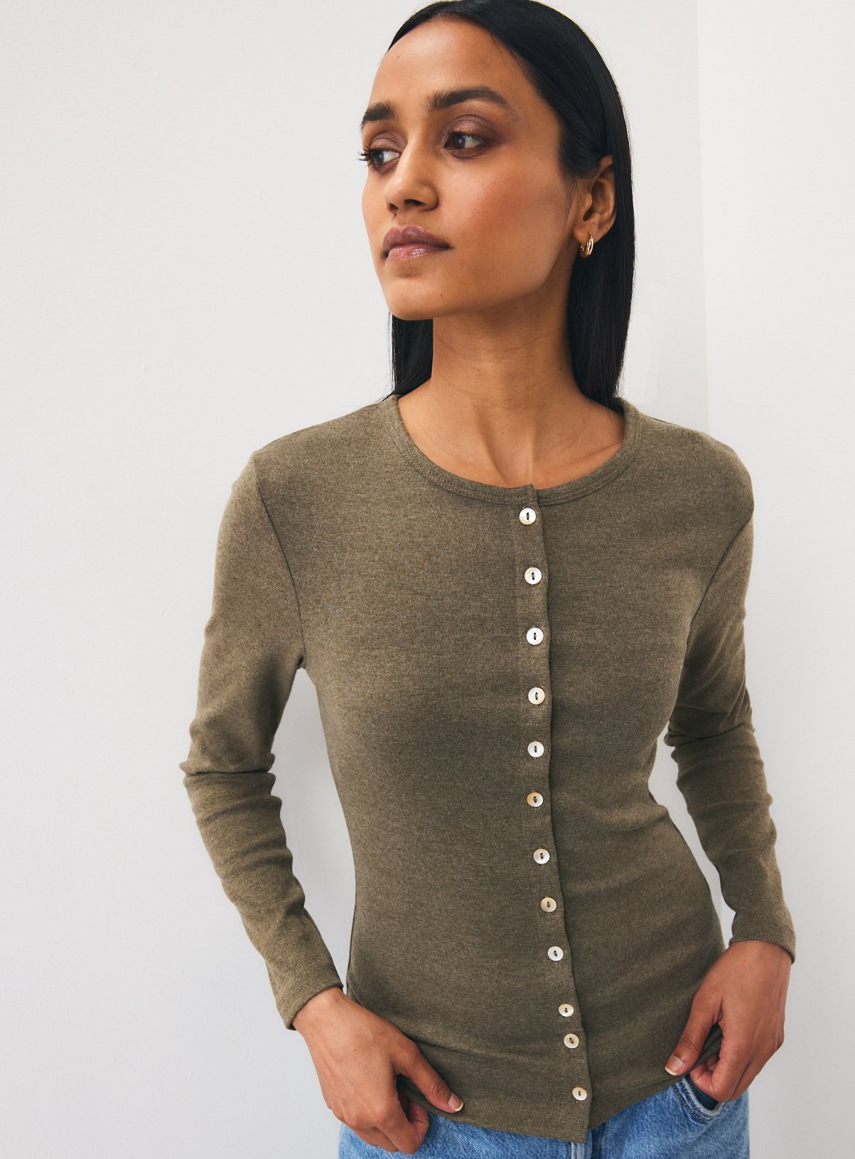 Crewneck Button-Through Top 