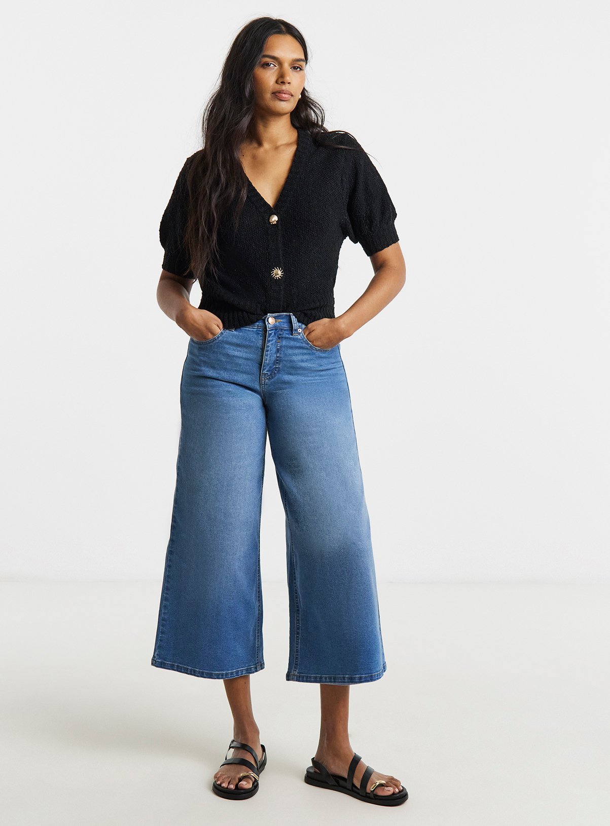 SIMPLY BE  Puff Sleeve Gold Button Cardigan 