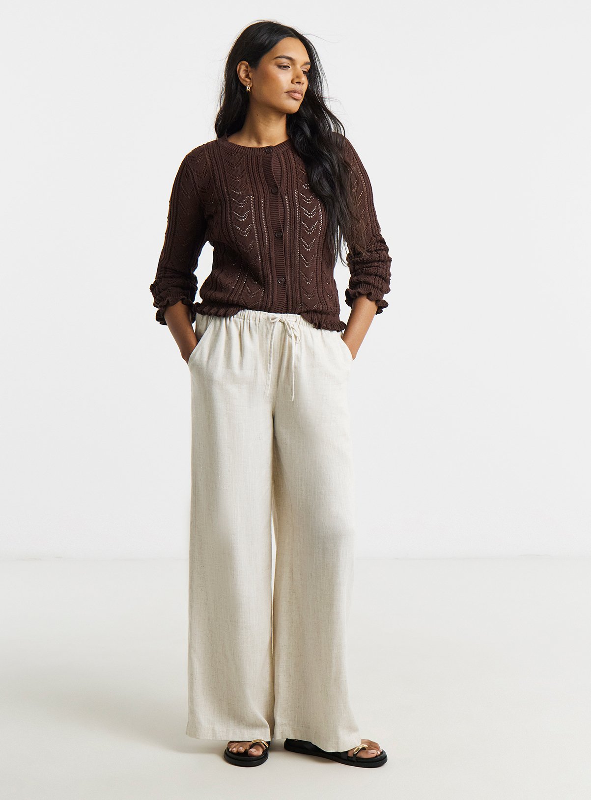 SIMPLY BE  Pointelle Crew Neck Frill Hem Cardigan 