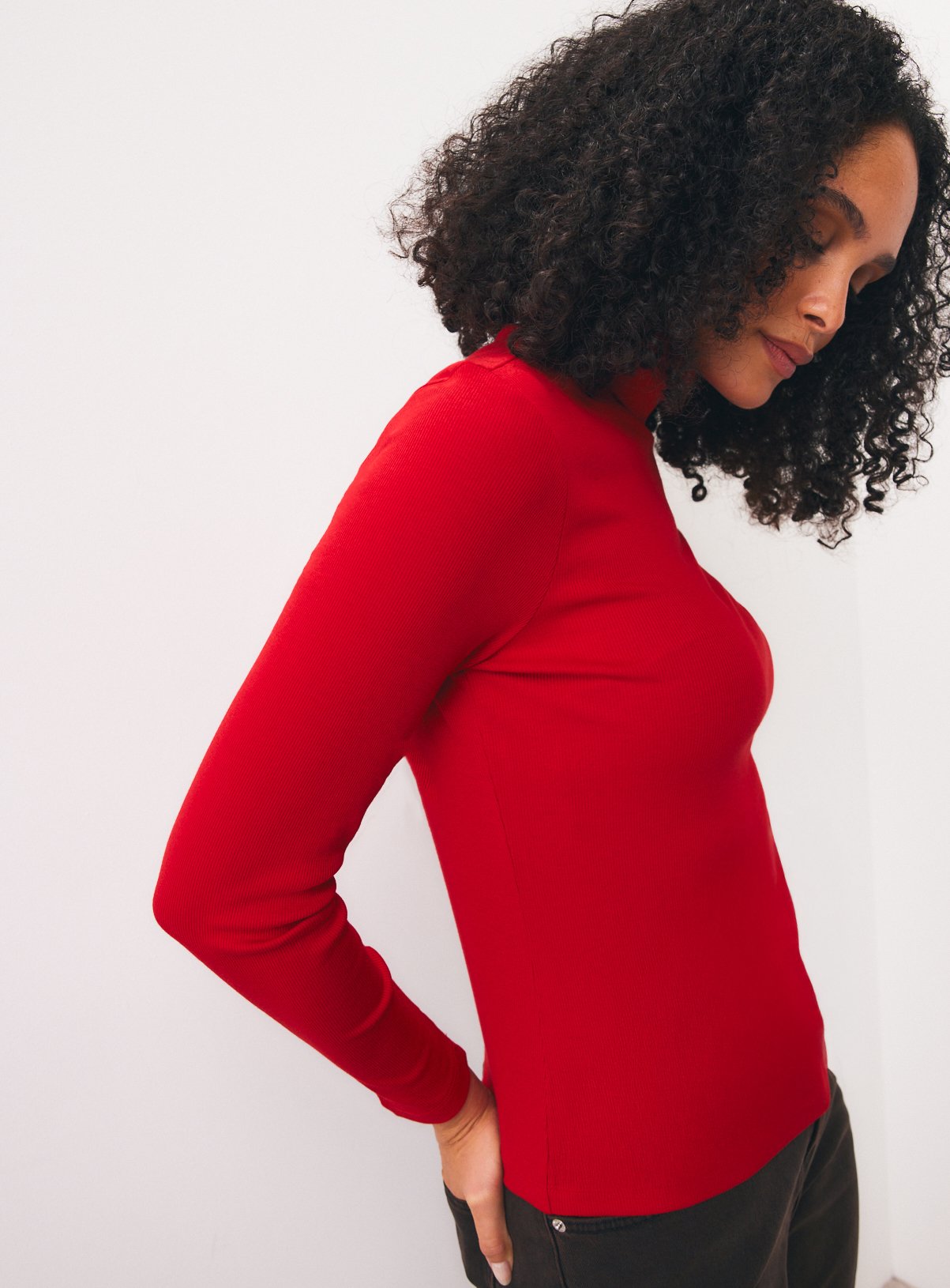 Plain Modal Rib Roll Neck Top 
