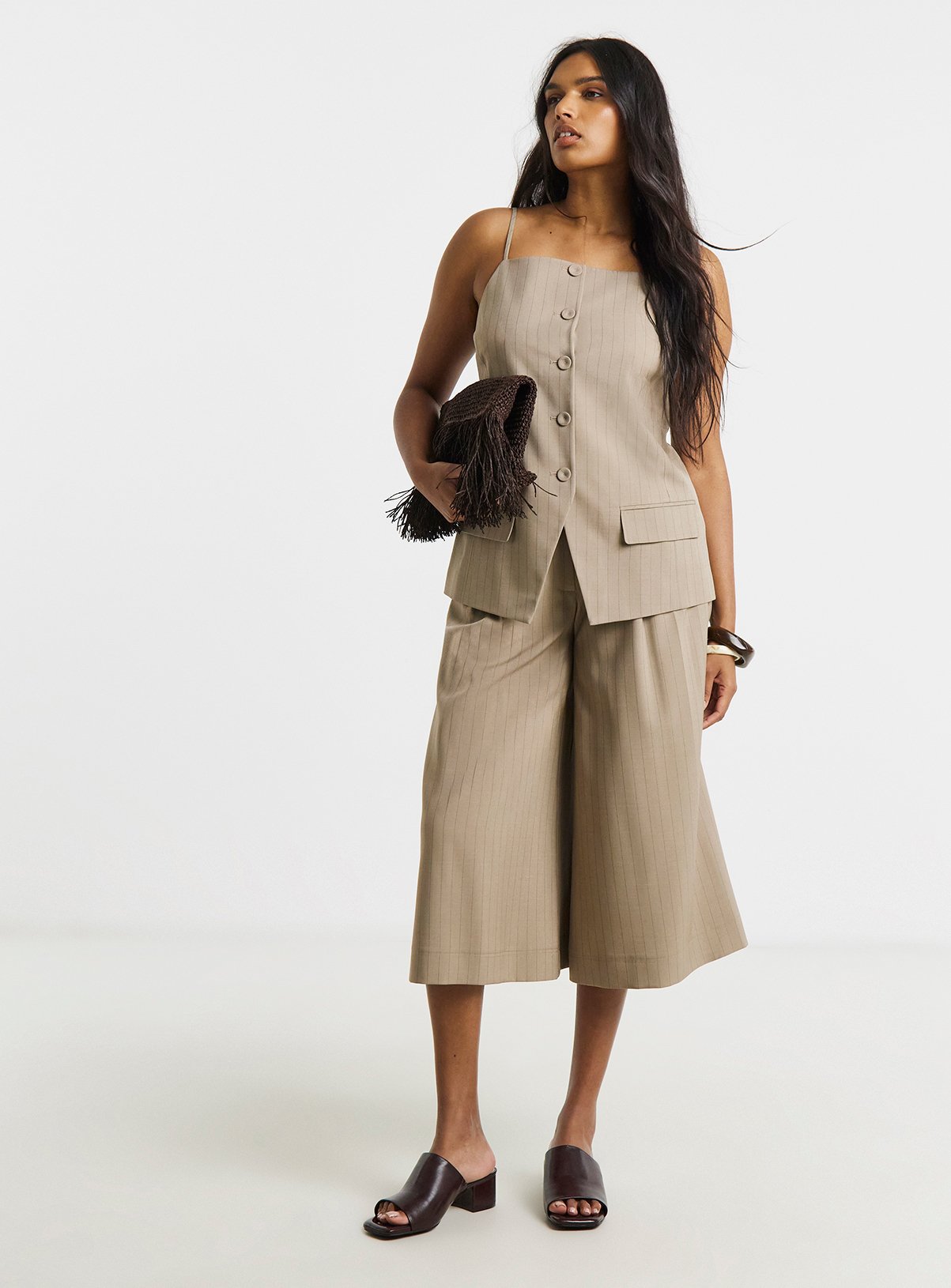 SIMPLY BE Taupe Stripe Square Neck Waistcoat 