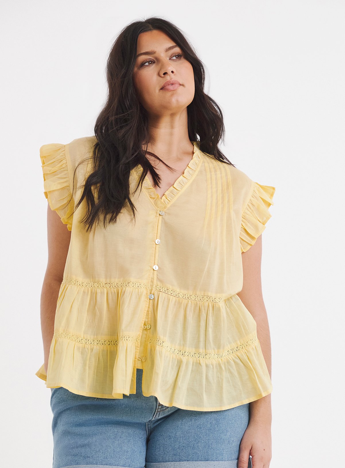 SIMPLY BE Yellow Prairie Tiered Top 