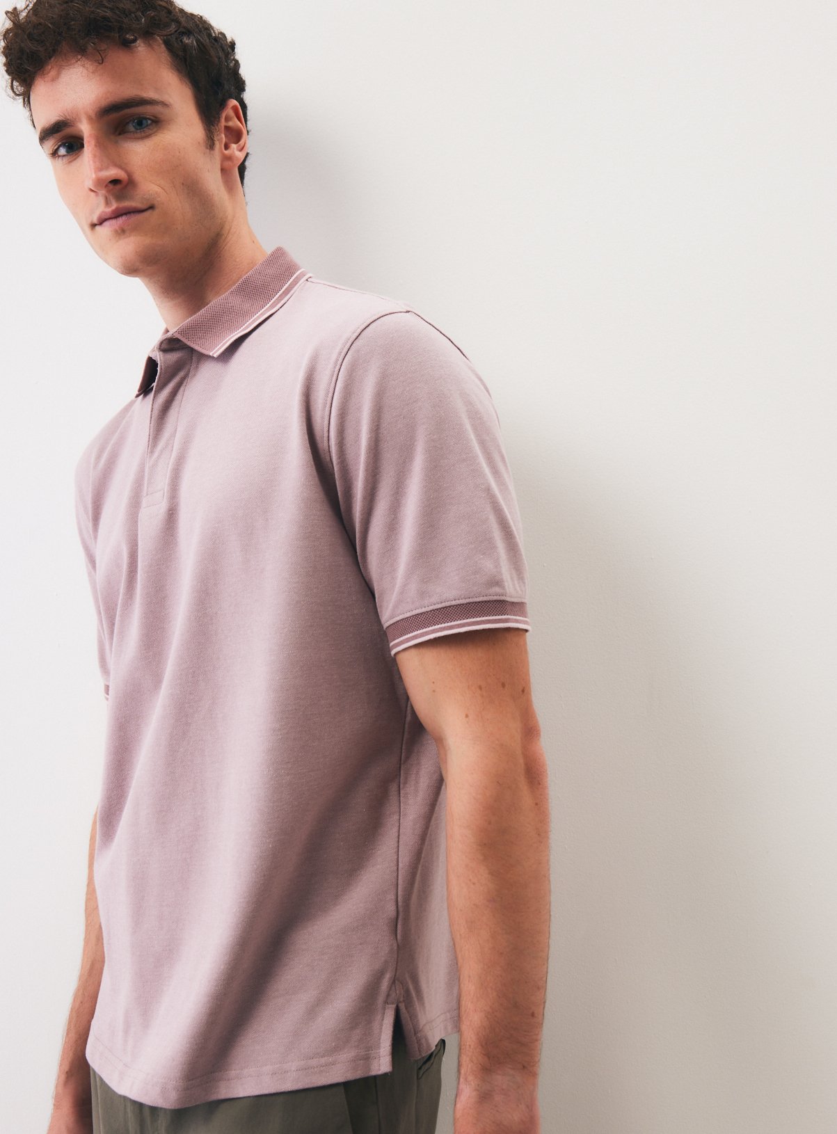 Pink Birdseye Tipped Jersey Polo Shirt 