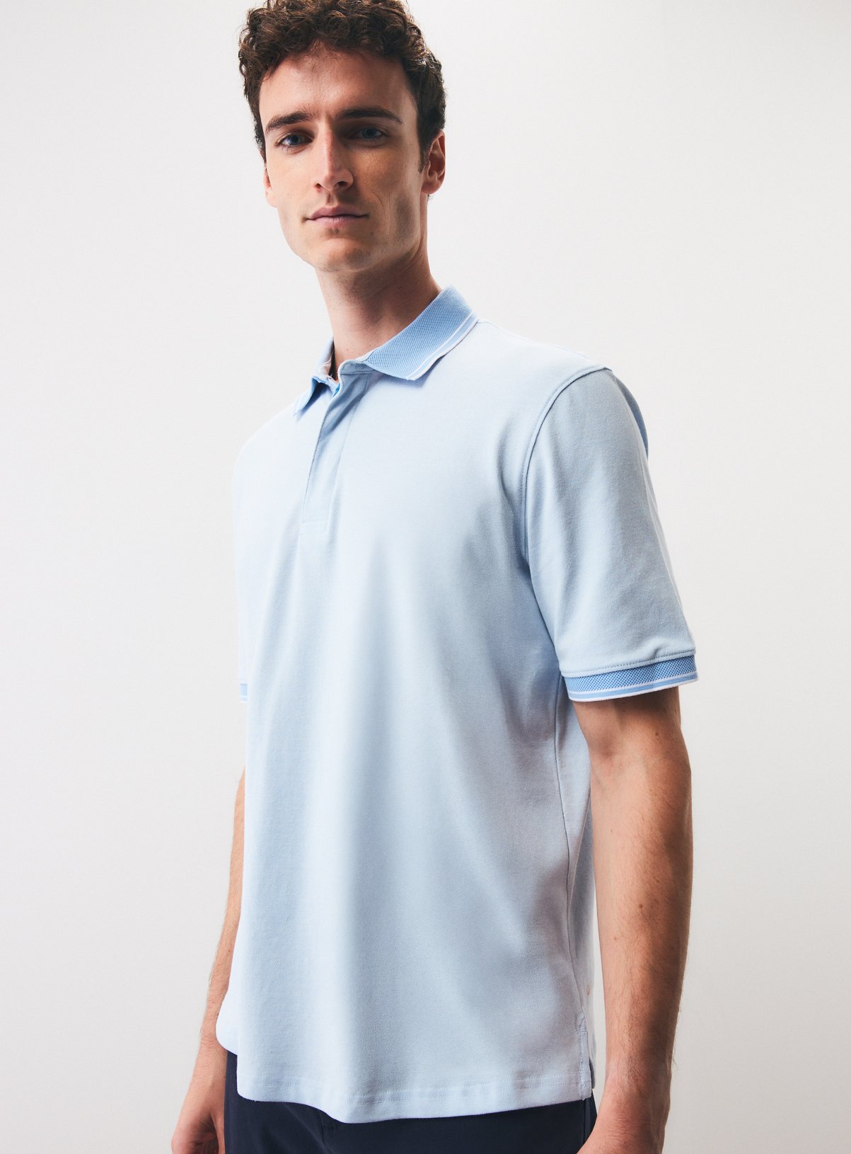 Blue Birdseye Tipped Jersey Polo Shirt 