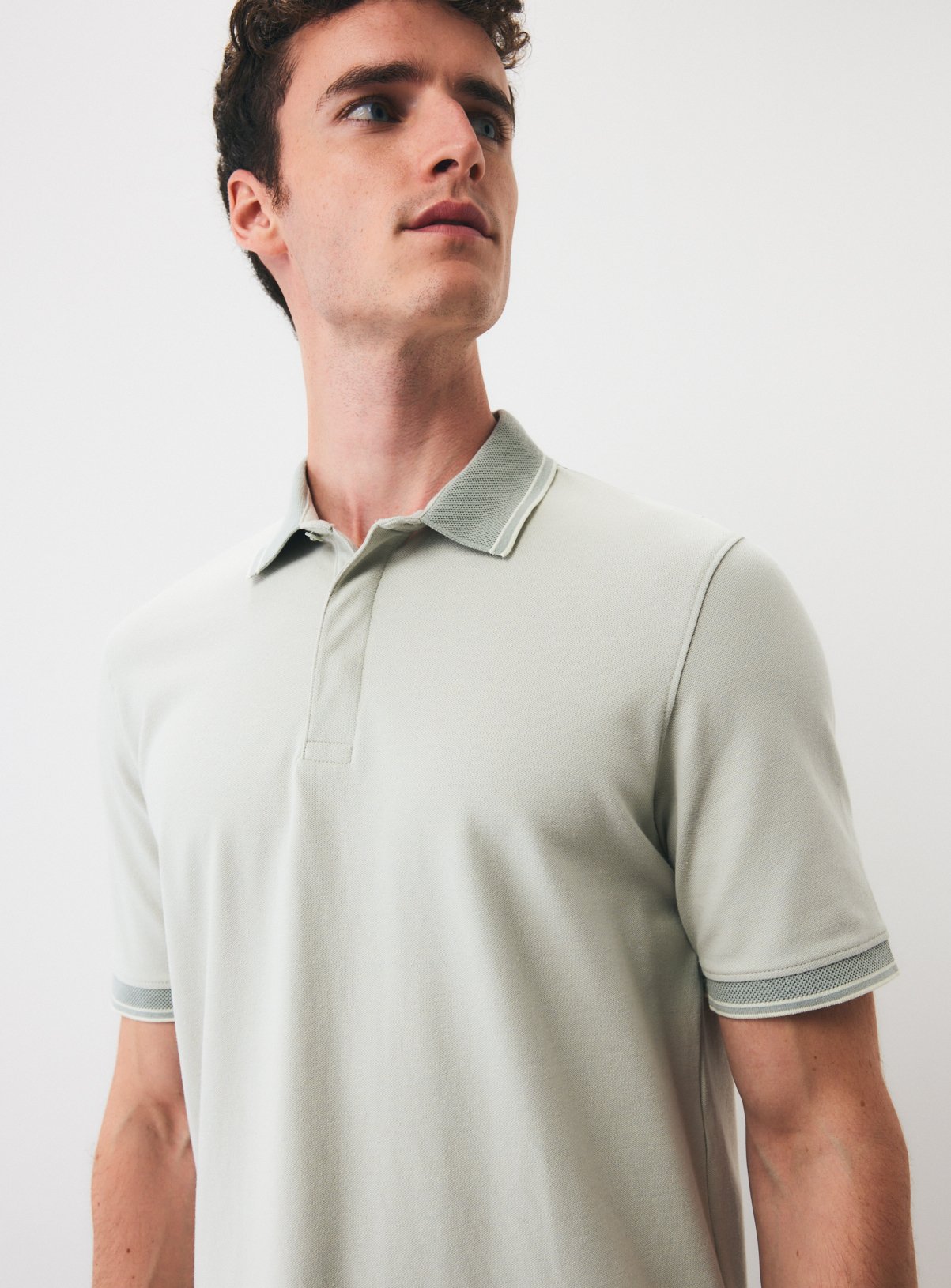 Green Birdseye Tipped Jersey Polo Shirt 