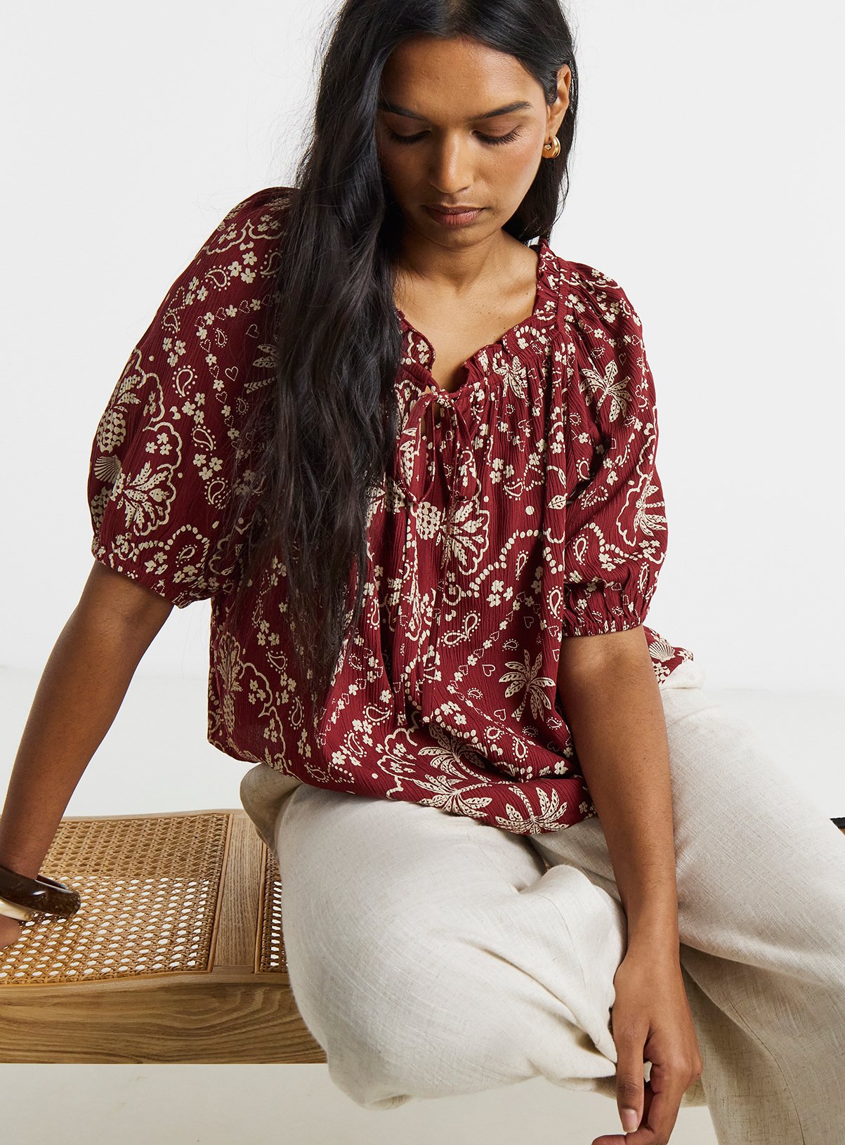 SIMPLY BE Scarf Print Crinkle Smock Blouse 