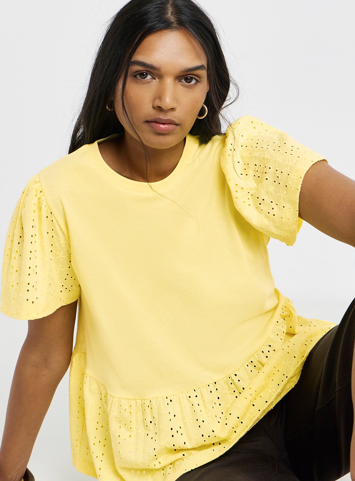 SIMPLY BE Crew Neck Peplum Broderie Top 22