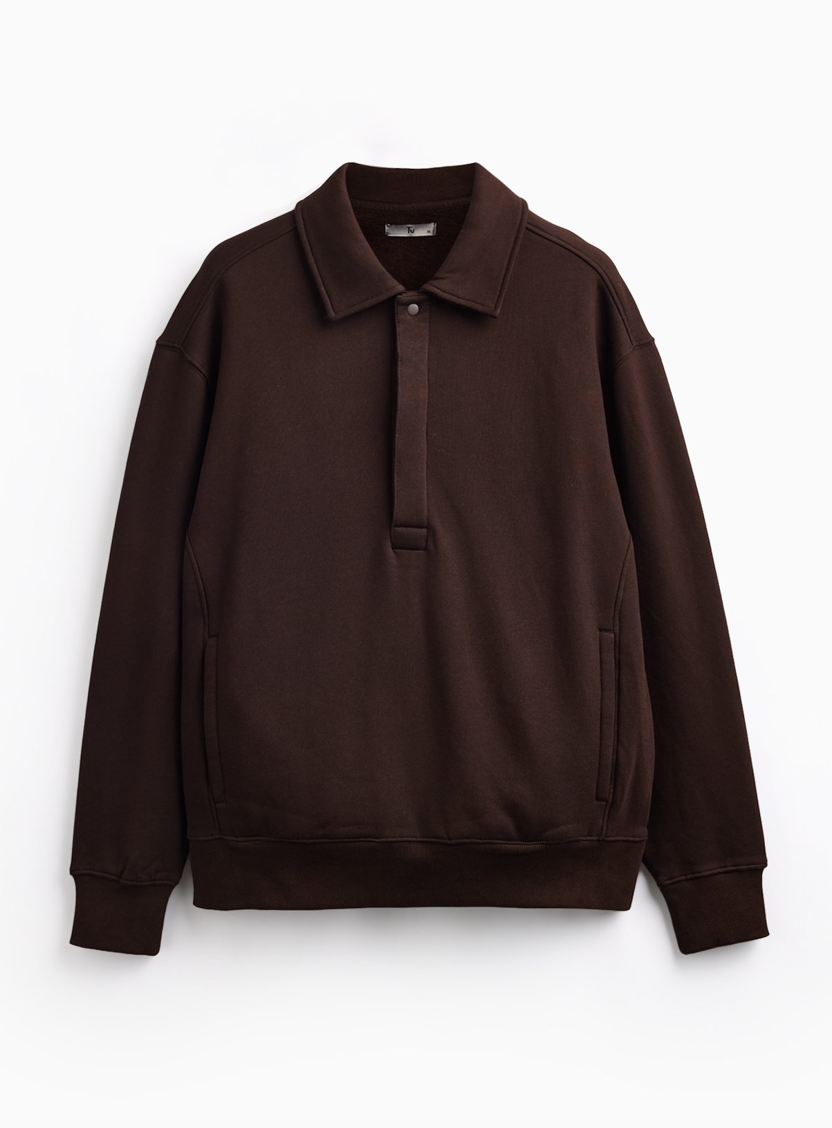 Brown Collared Popper Sweatshirt 