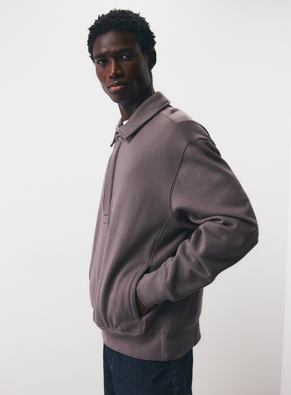 Charcoal Collared Popper Sweatshirt 
