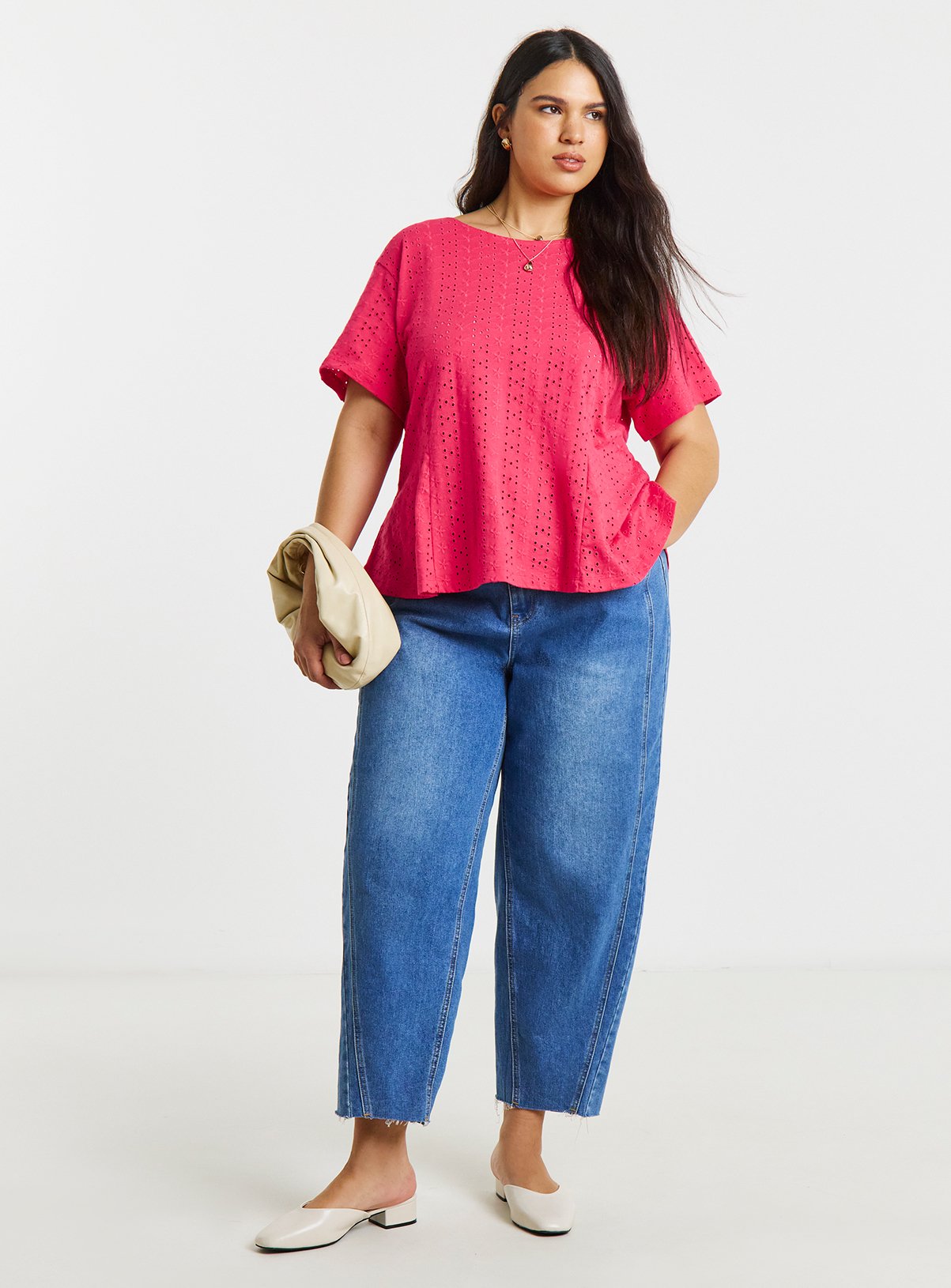 SIMPLY BE Stretch Broderie Fit And Flare Top 