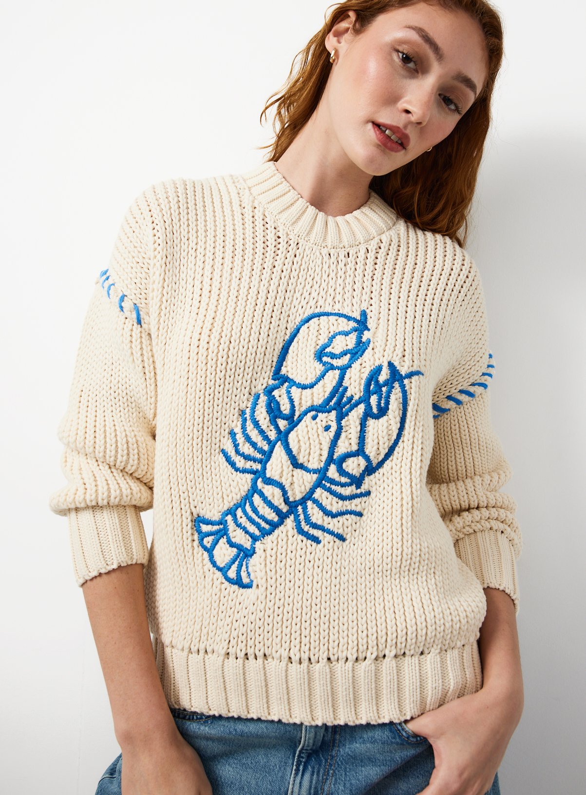 Cream Lobster Embroidered Print Jumper 