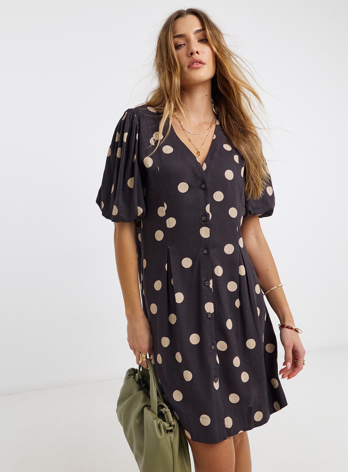 SIMPLY BE  Printed Linen Button Up Shift Dress 