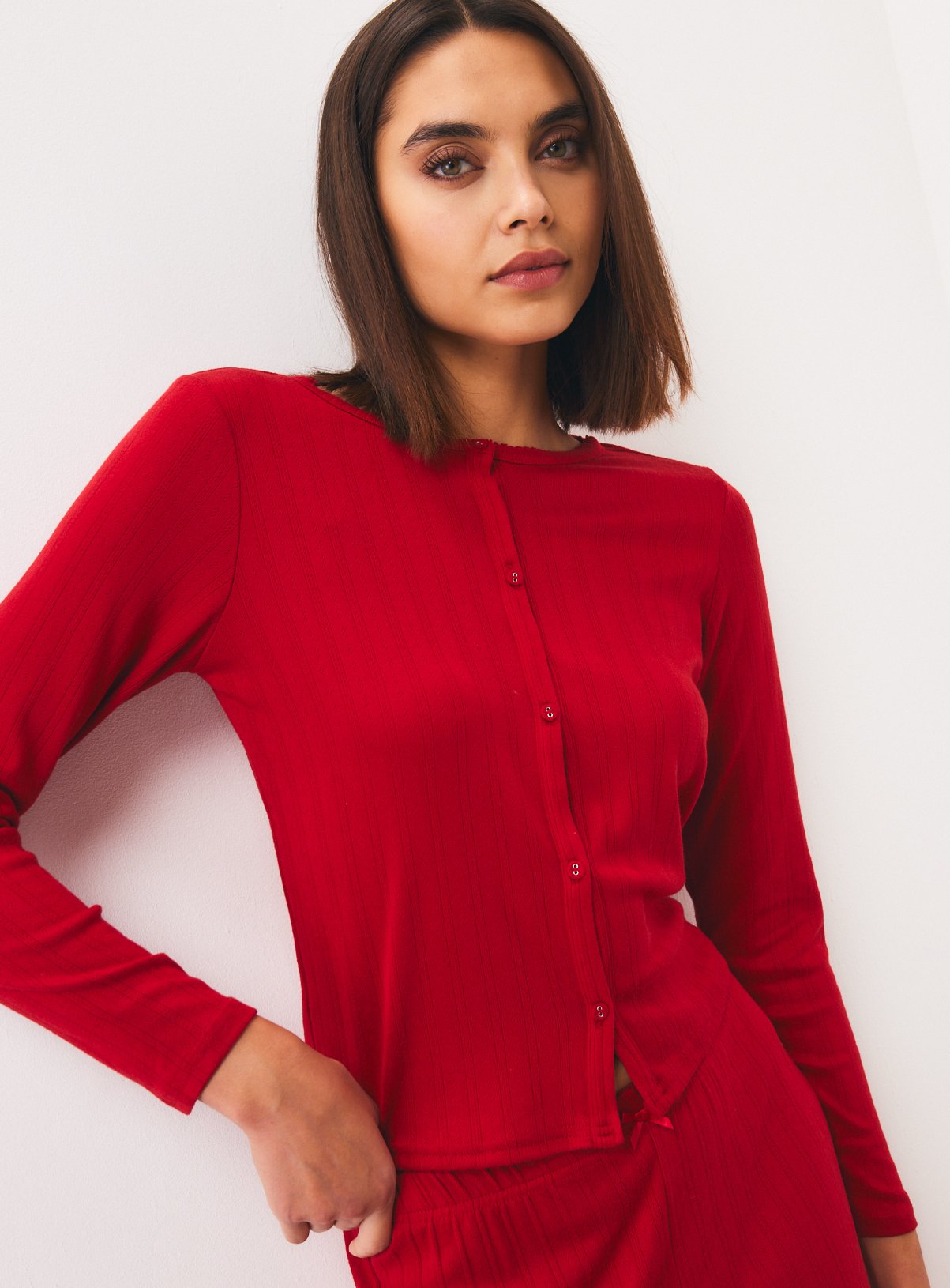 Red Pointelle Cardigan Pyjamas 