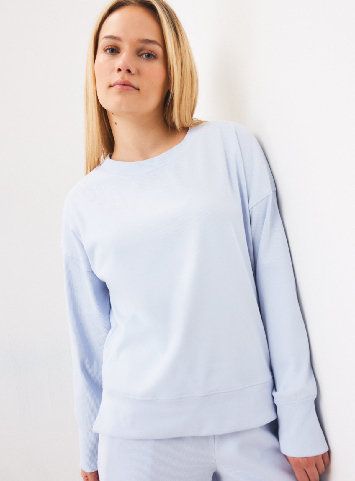 Blue Brushed Rib Co-ord Pyjama Top 