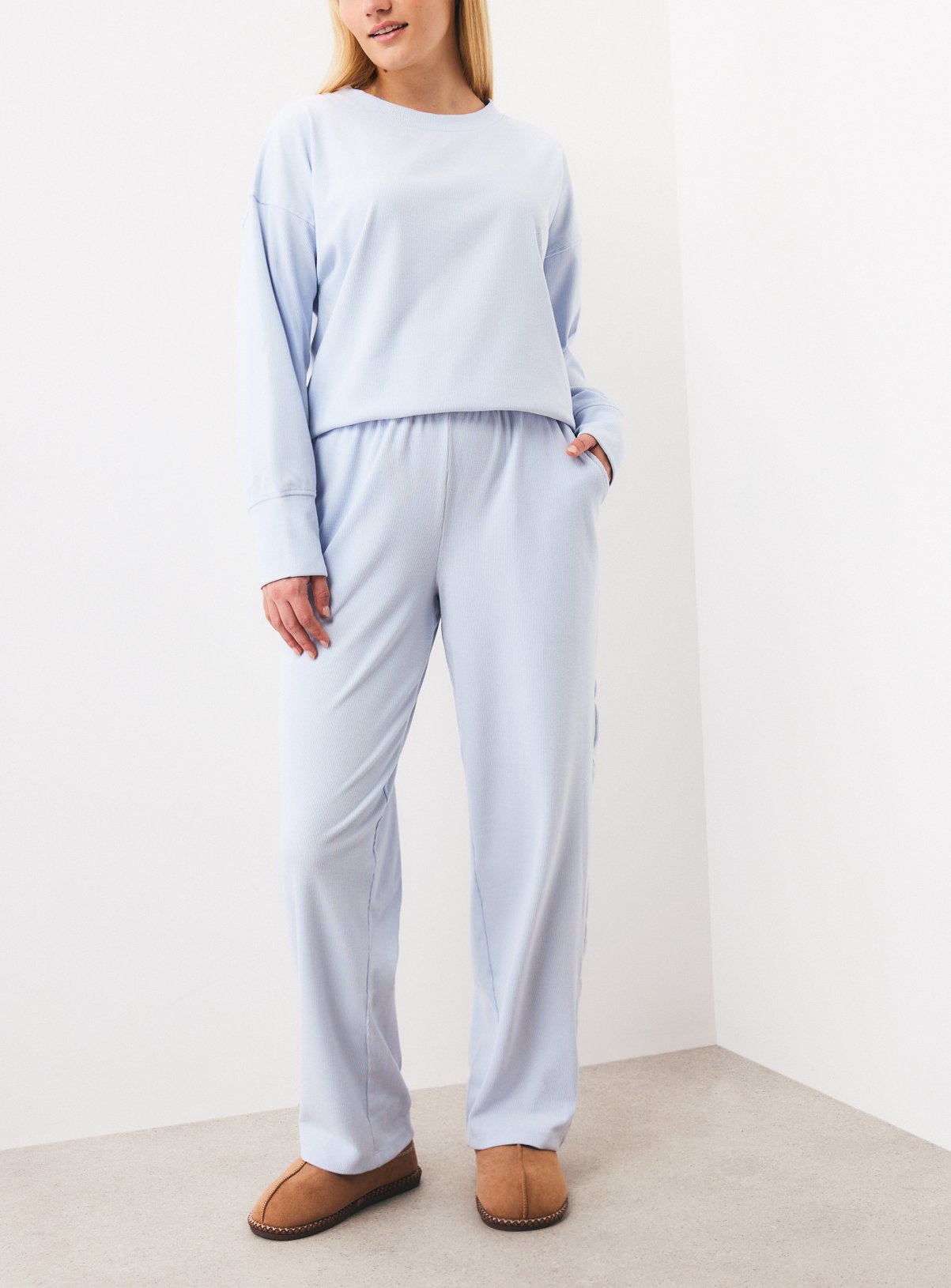 Blue Brushed Rib Co-ord Pyjama bottoms 