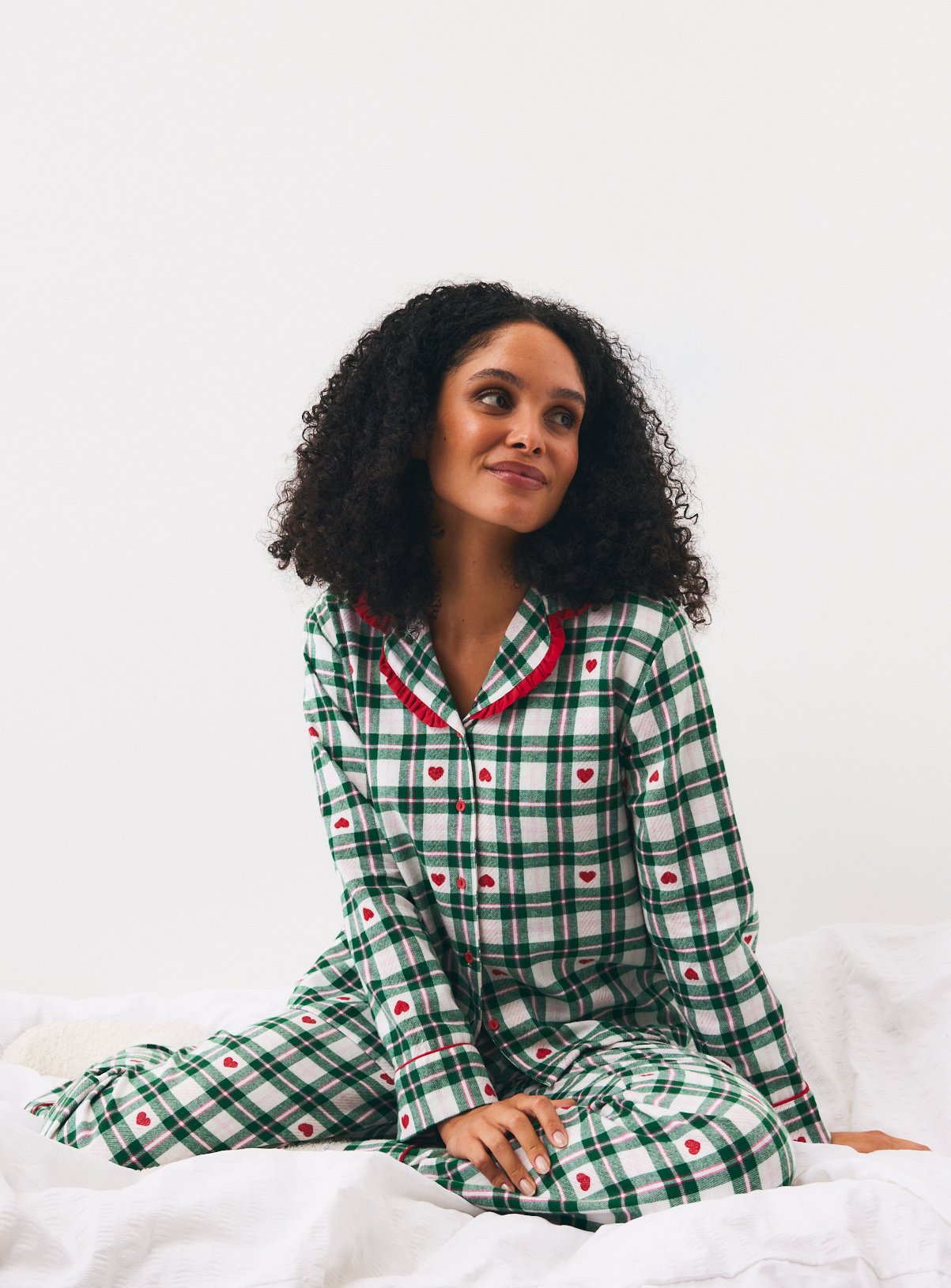 Green Check Heart Traditional Pyjamas 