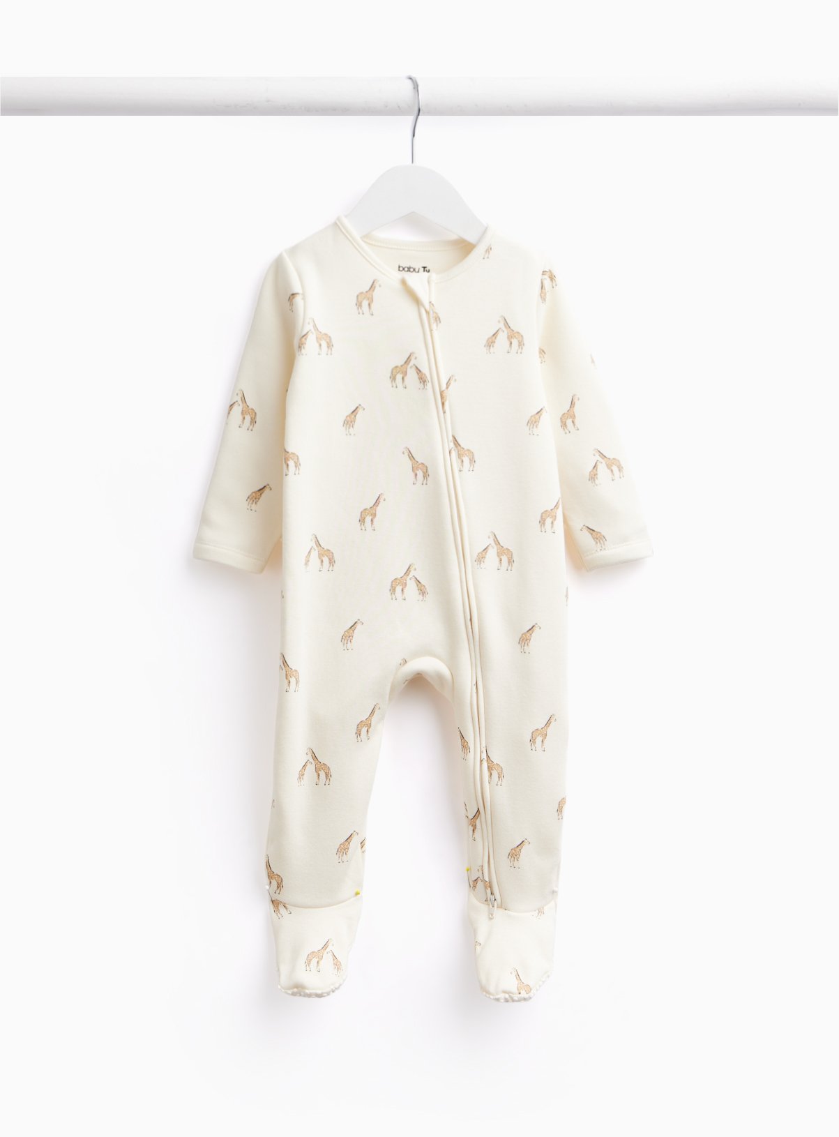 Cream Giraffe Print Fleece Lined Sleepsuit Up to 3 mths