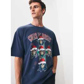 Navy Guns N’ Roses Christmas Graphic T-Shirt