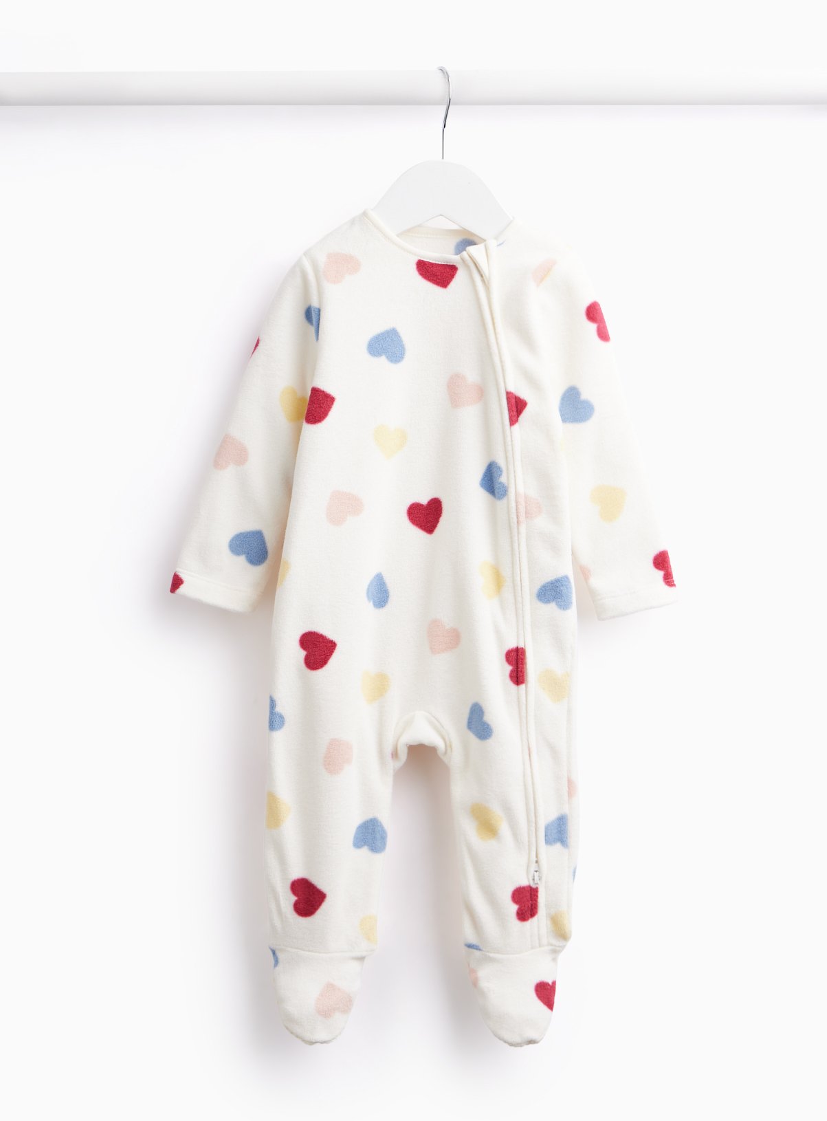 White Love Heart Fleece Zip Sleepsuit 