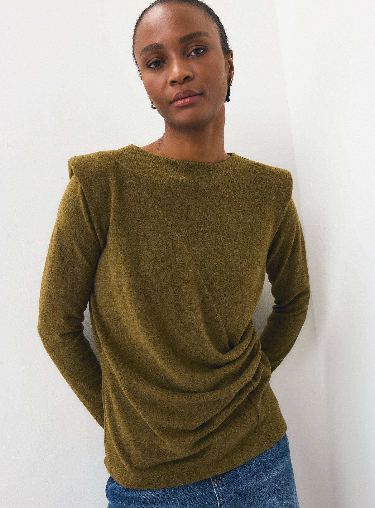 Soft Touch Shoulder Pad Long Sleeve Top 
