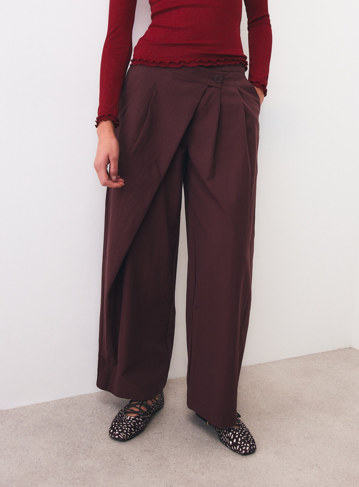 Wrap Front Balloon Leg Trousers 