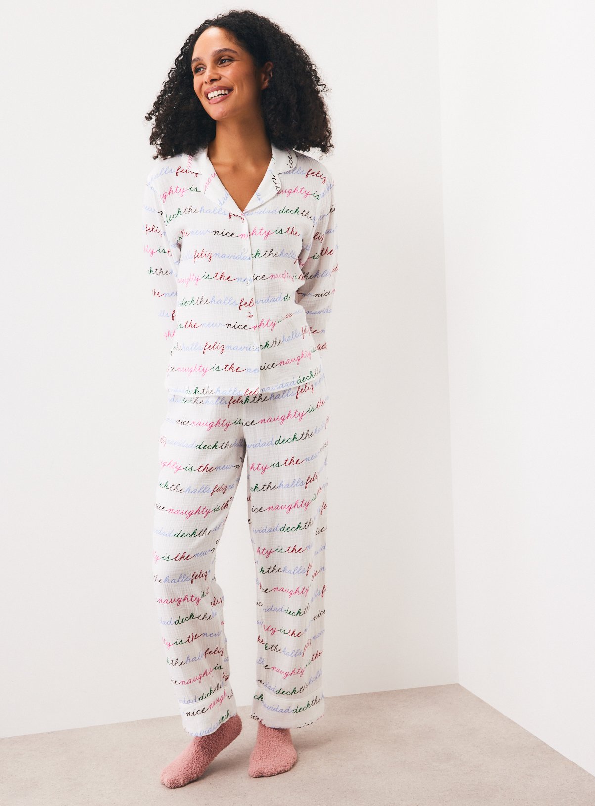 Christmas Script Double Cloth Traditional Pyjamas 
