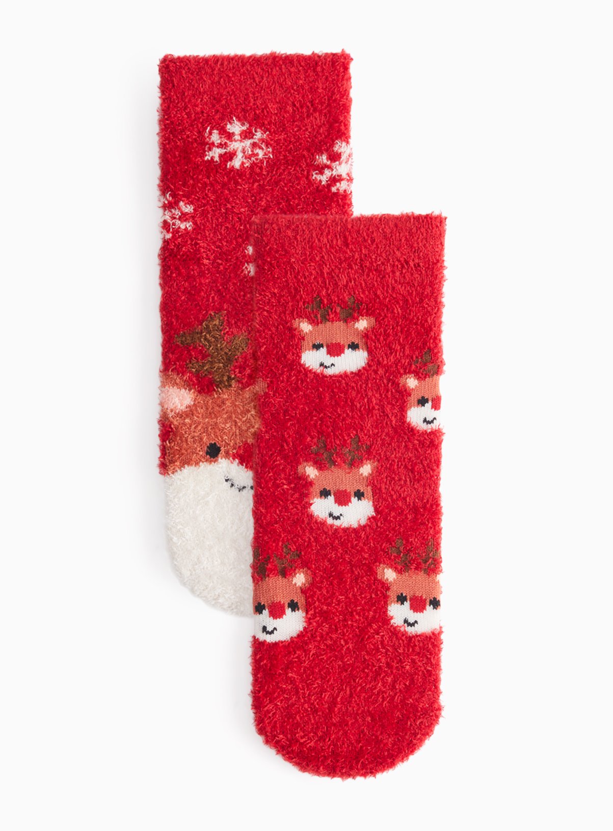 Reindeer Fluffy Christmas Socks 2-Pack 