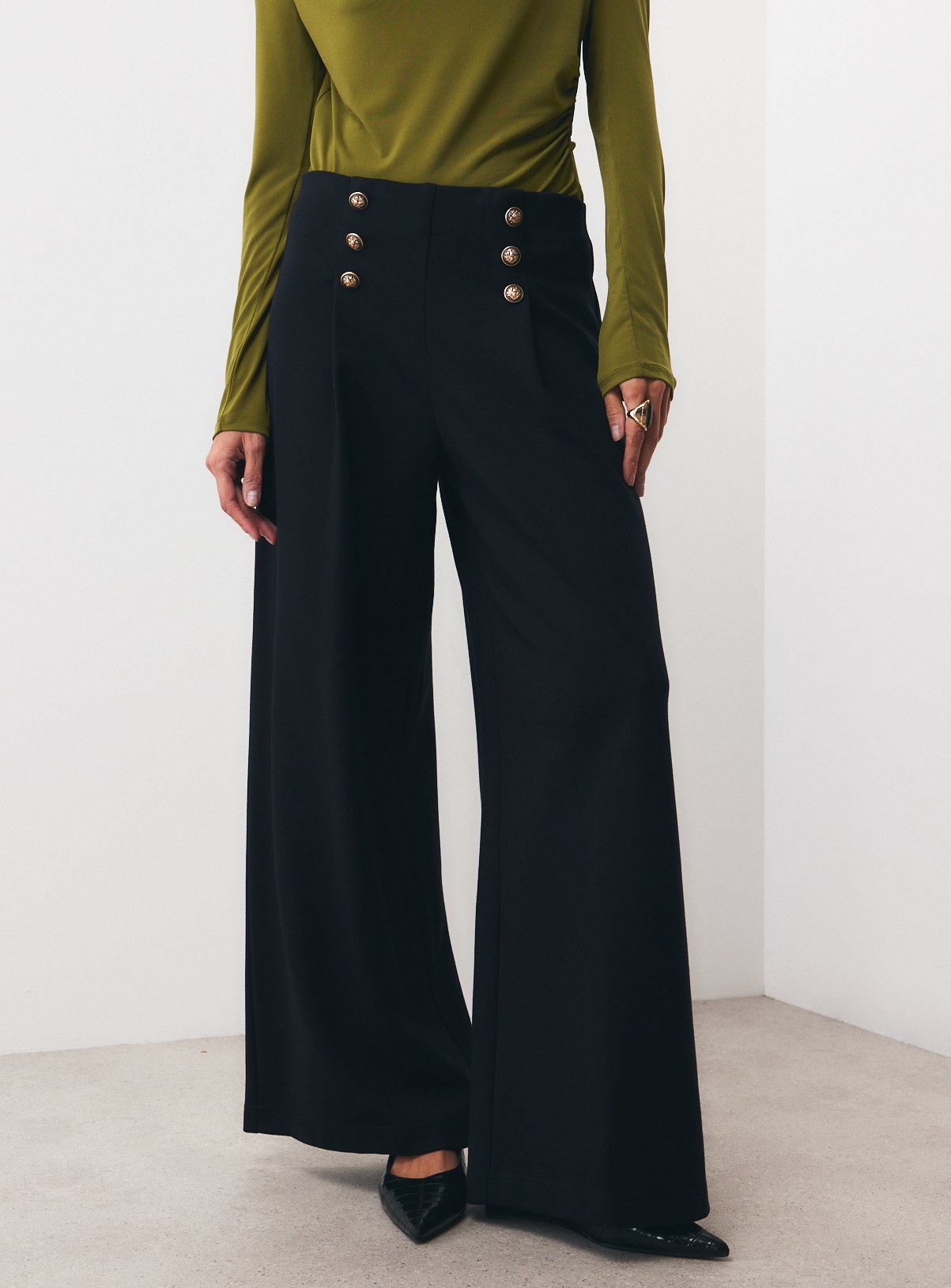 Black Satin Contrast Barrel Leg Trousers 