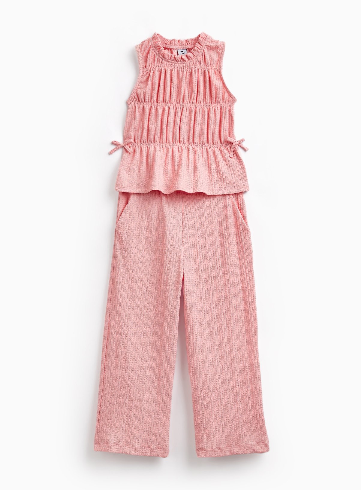 Pink Crinkle Texture Top & Trousers Set 