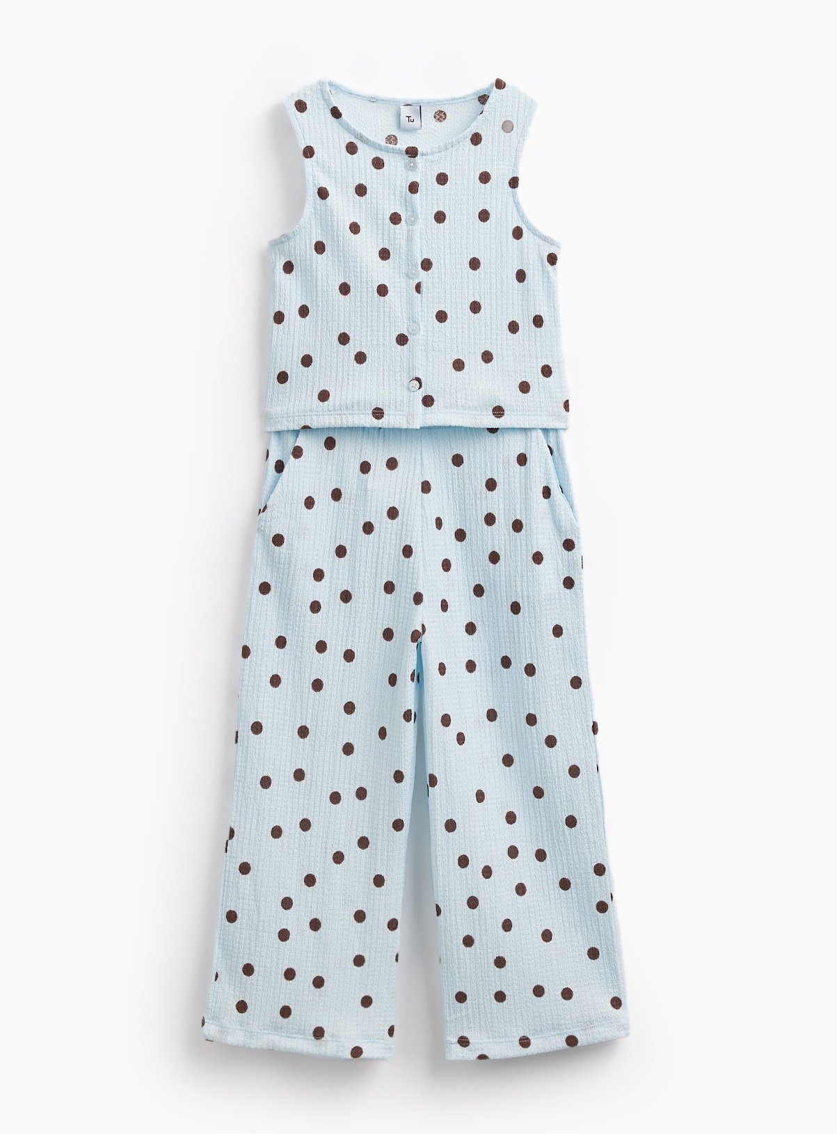 Polka Dot Print Crinkle Top & Trousers Set 