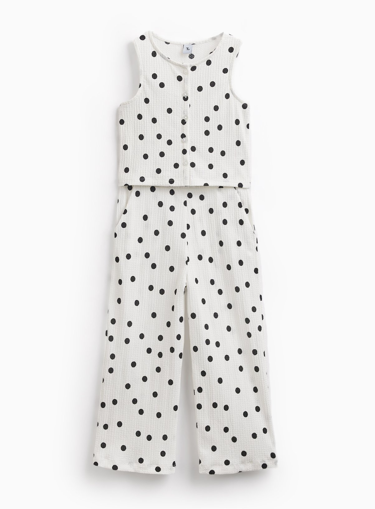 Polka Dot Print Crinkle Top & Trousers Set 