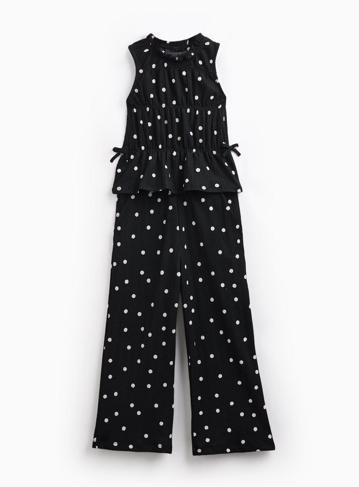 Black Polka Dot Print Crinkle Top & Trousers Set 6 years
