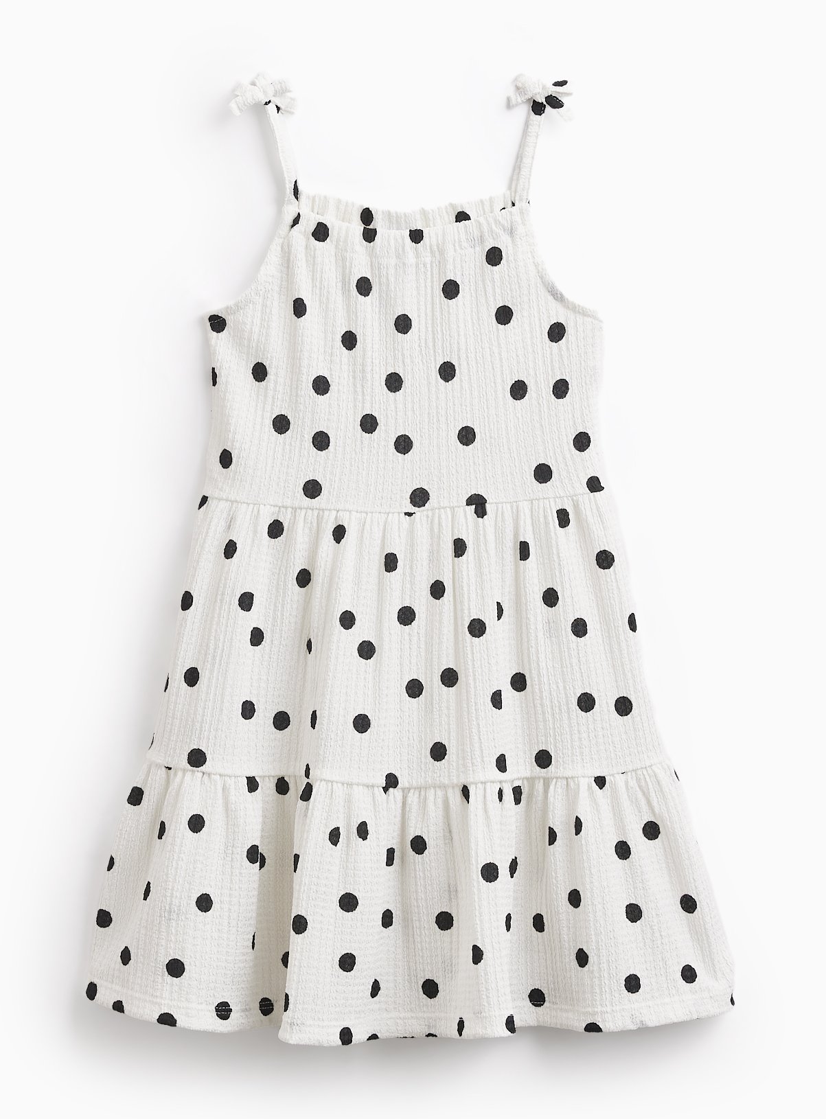 White Polka Dot Print Crinkle Texture Dress 