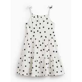 White Polka Dot Print Crinkle Texture Dress