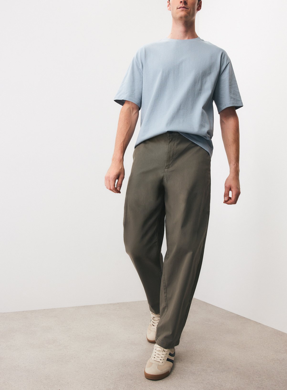 Khaki Barrel Leg Trousers 