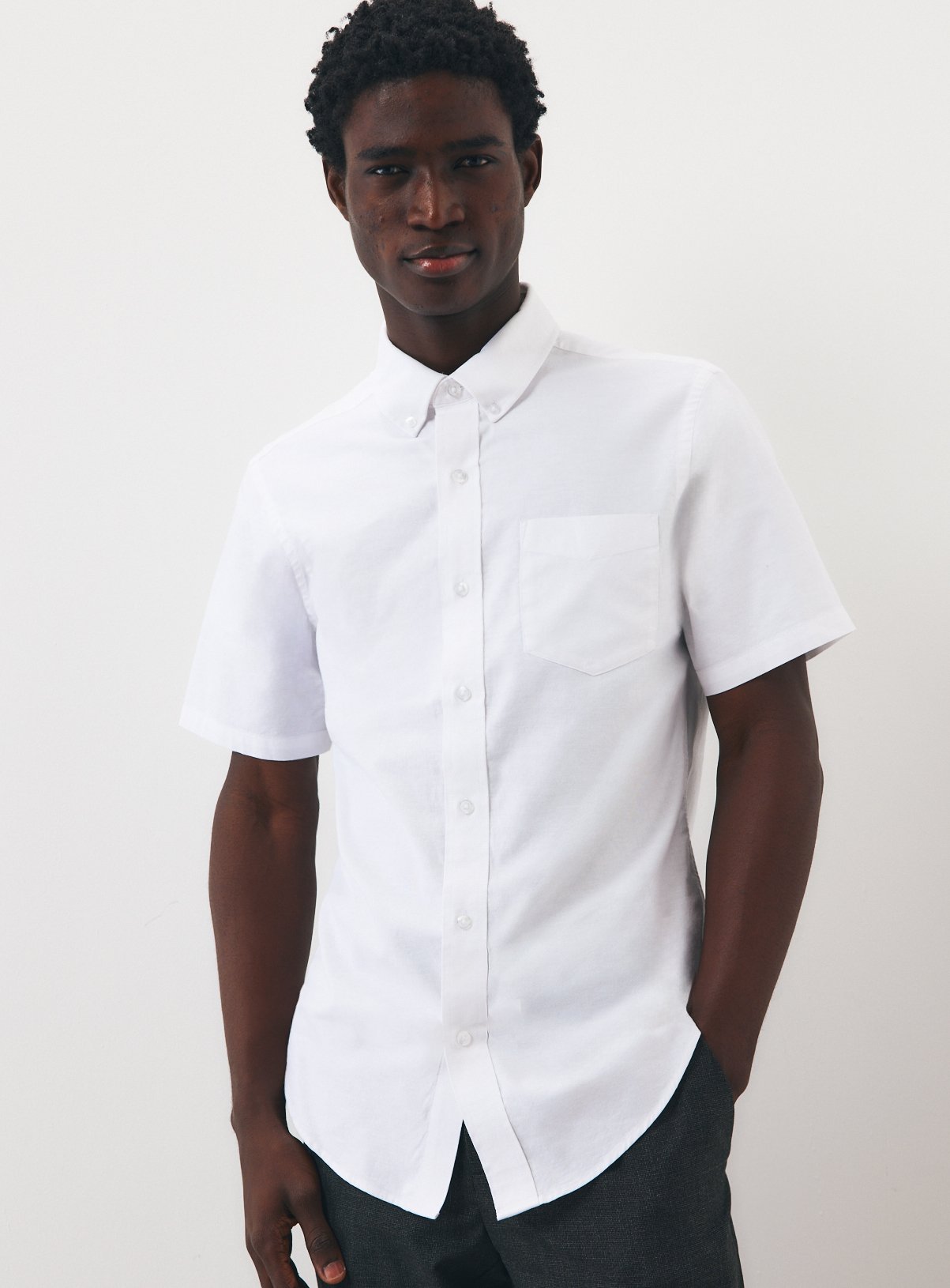 White Slim Fit Short Sleeve Oxford Shirt XXXL