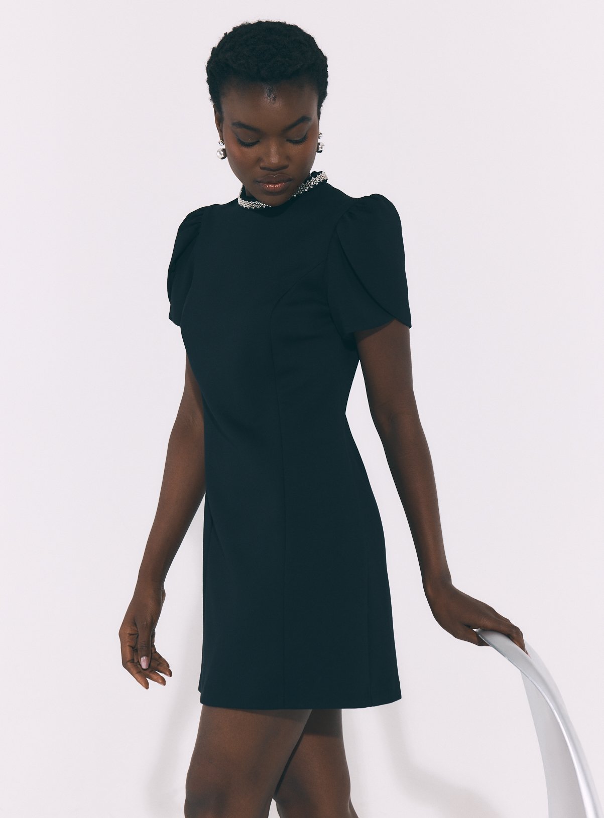 Black Military Ponte Skater Mini Dress 