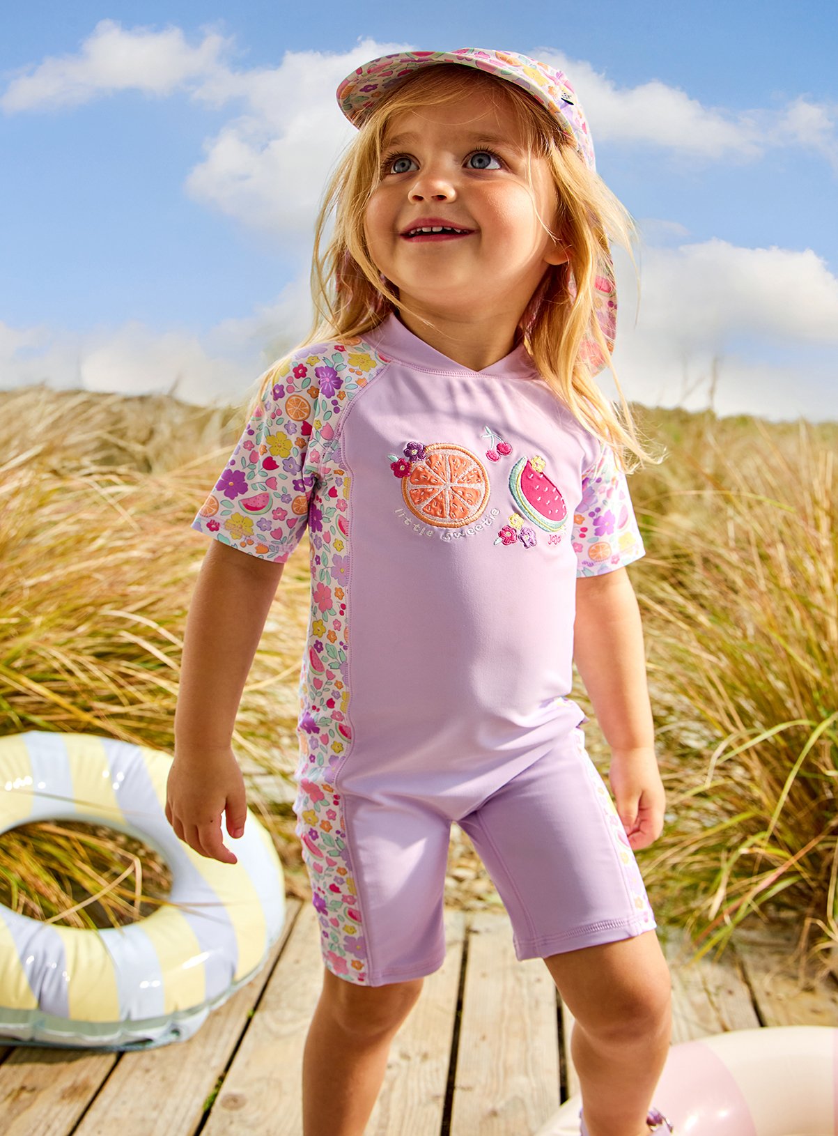 JOJO MAMAN BÉBÉ Neon Fruit Applique All in One Sun Protection Suit 3-4 Years