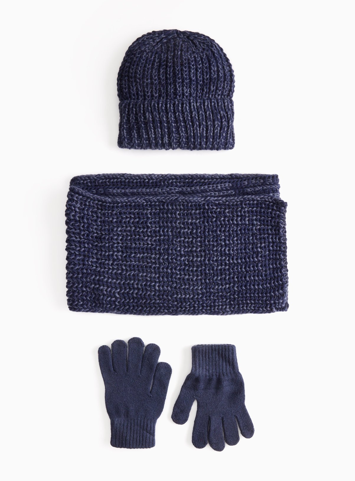 Navy Twist Knit Hat, Scarf & Gloves Set 