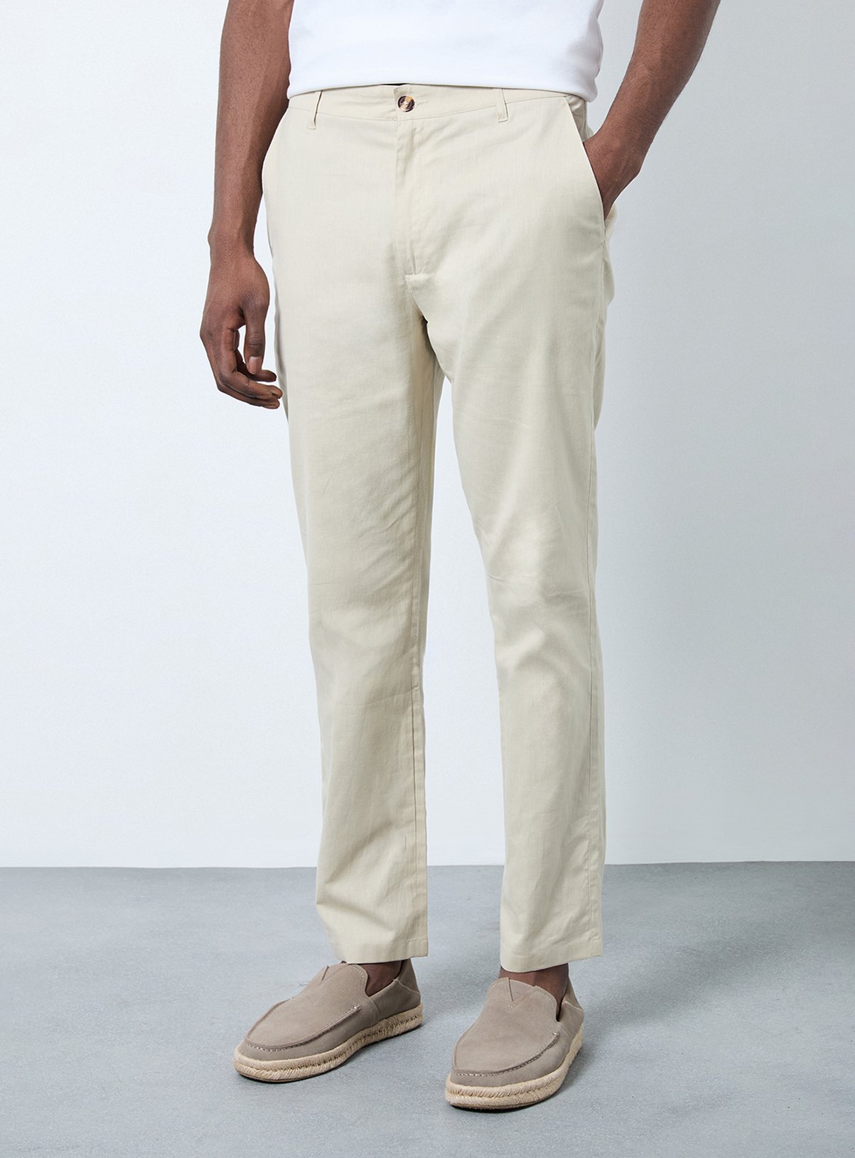 BURTON Stone Cotton Linen Slim Fit Trousers 
