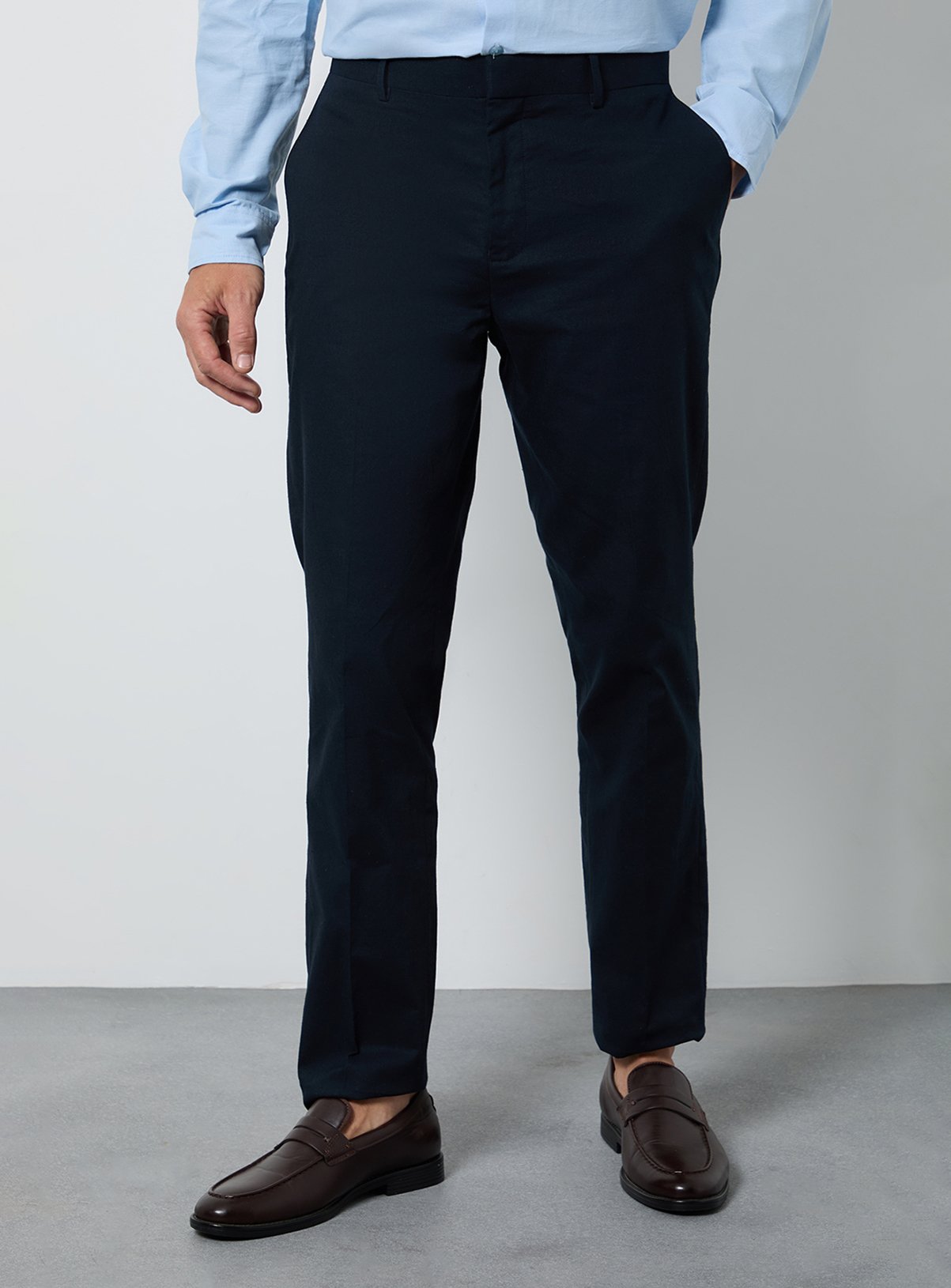BURTON Navy Linen Slim Fit Suit Trousers 