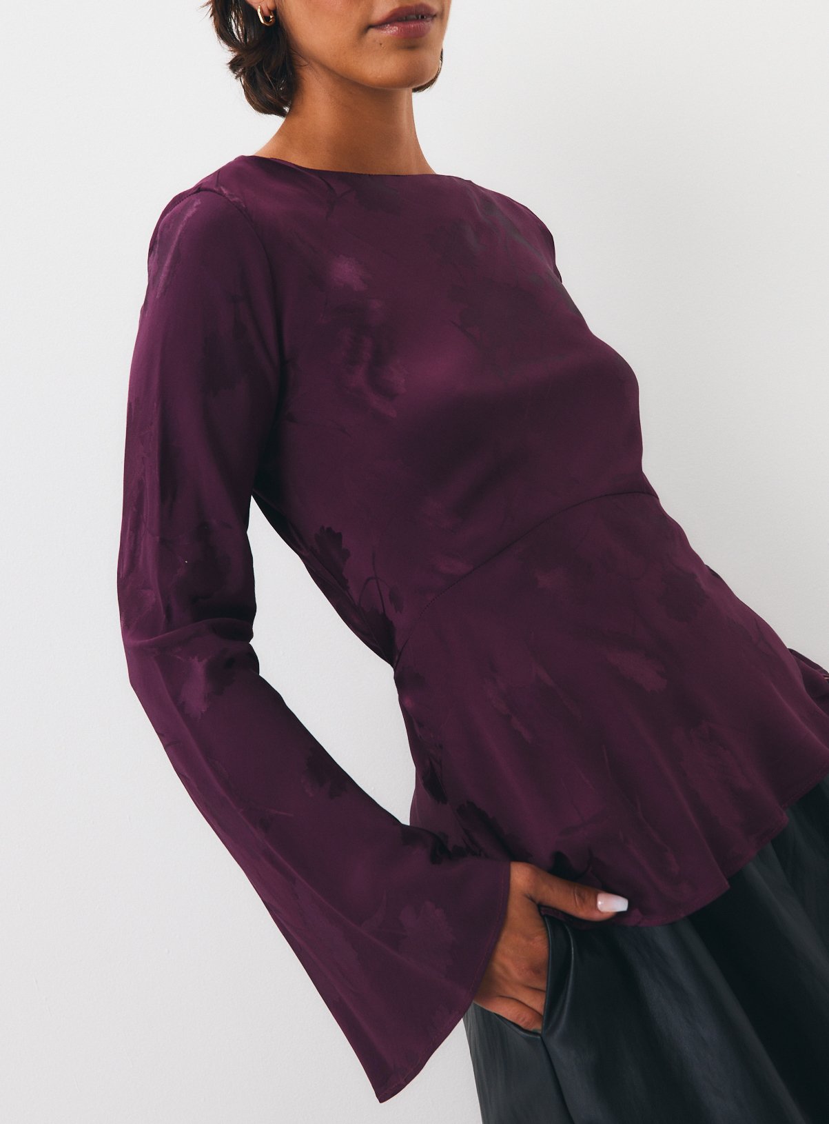 Dark Red Satin Jacquard Drawstring Top 10