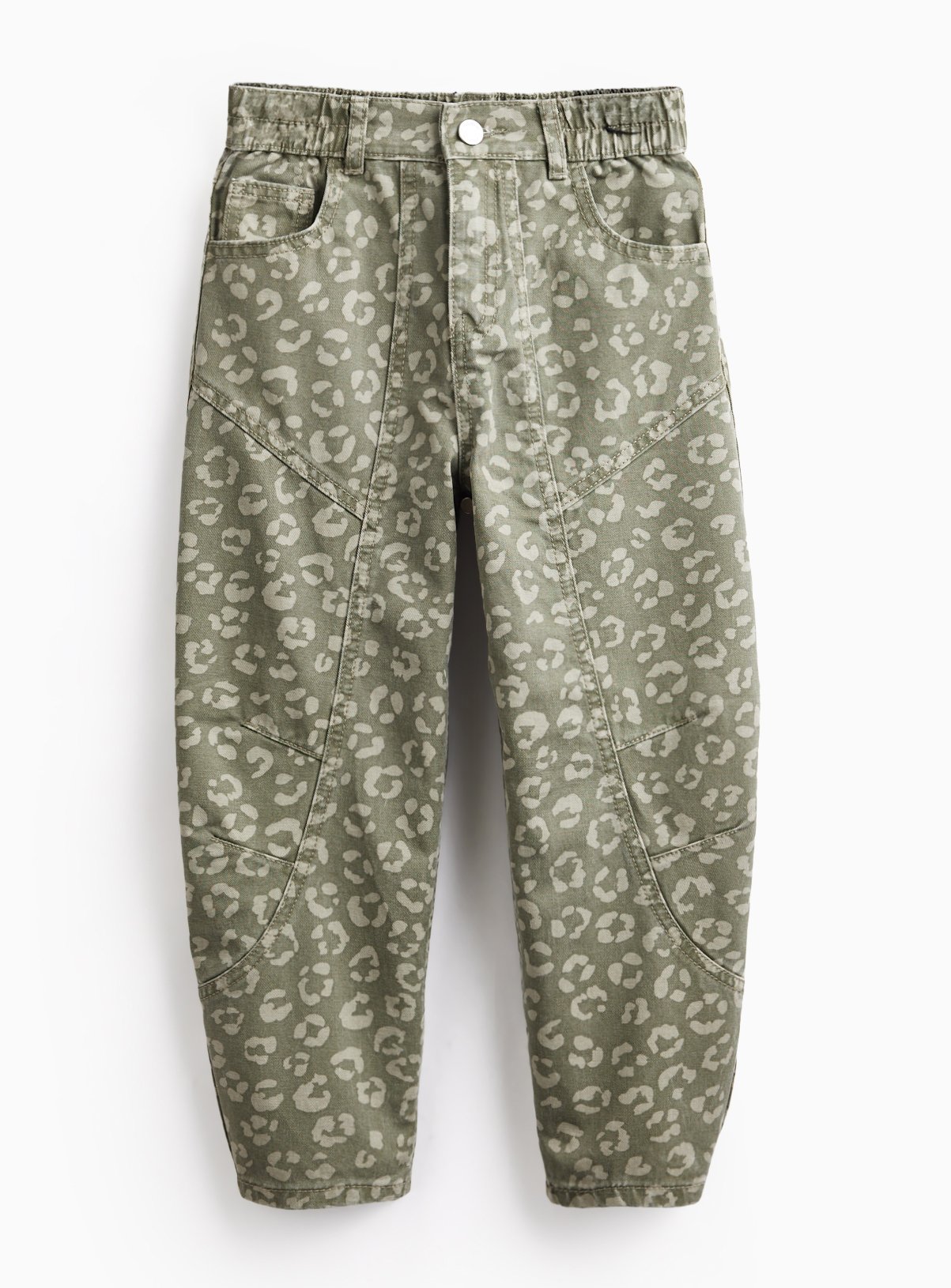 Khaki Floral Barrel Cargo Jeans 