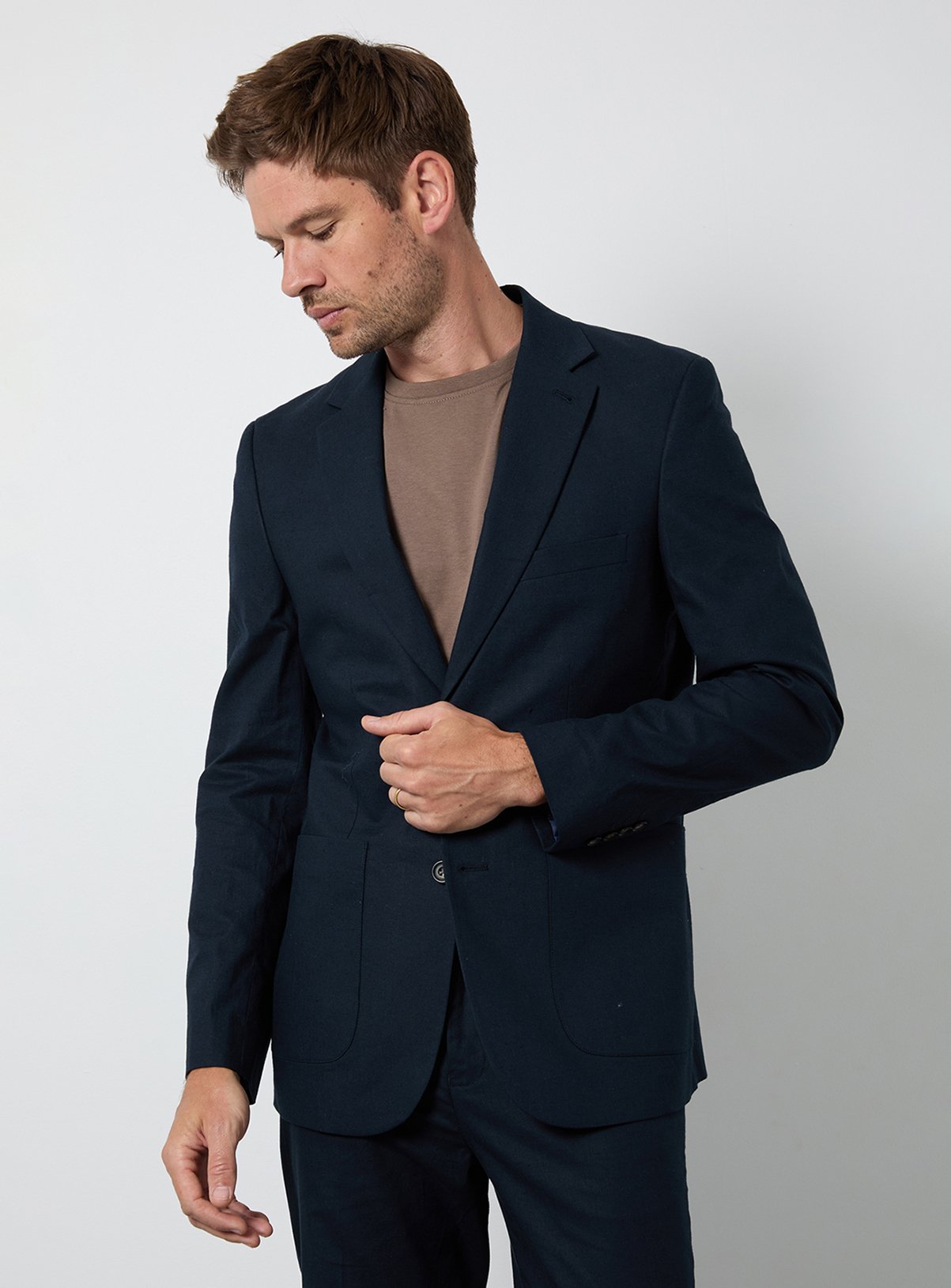 BURTON Navy Linen Slim Fit Suit Jacket 