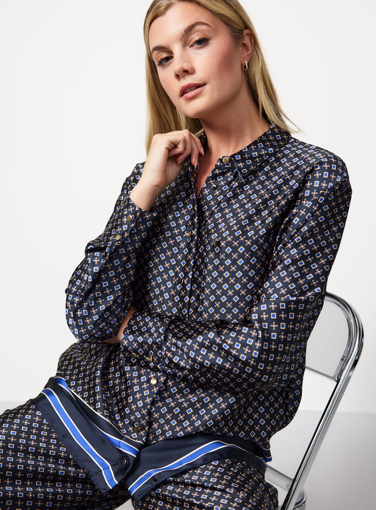 Geo Print Satin Co-ord Shirt 
